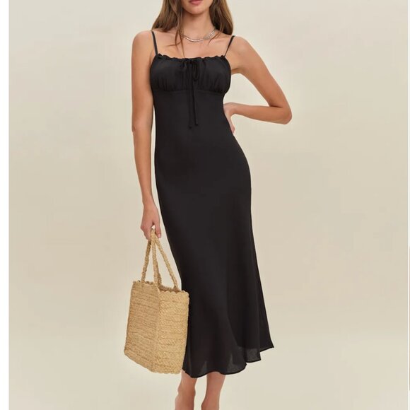 Reformation Camira Midi Dress Sz2 Black Noir Slip French Causal Party Cocktail - Picture 4 of 11